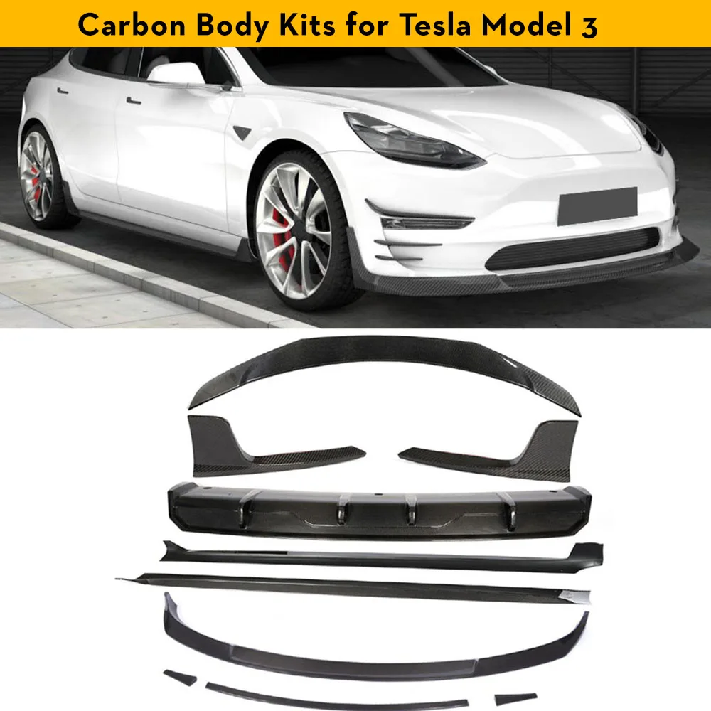 

Carbon Fiber Bumper Body Kits For Tesla Model 3 2016 - 2019 Front Bumper Lip Rear Diffuser Spoiler Splitters Side Skirts Spoiler