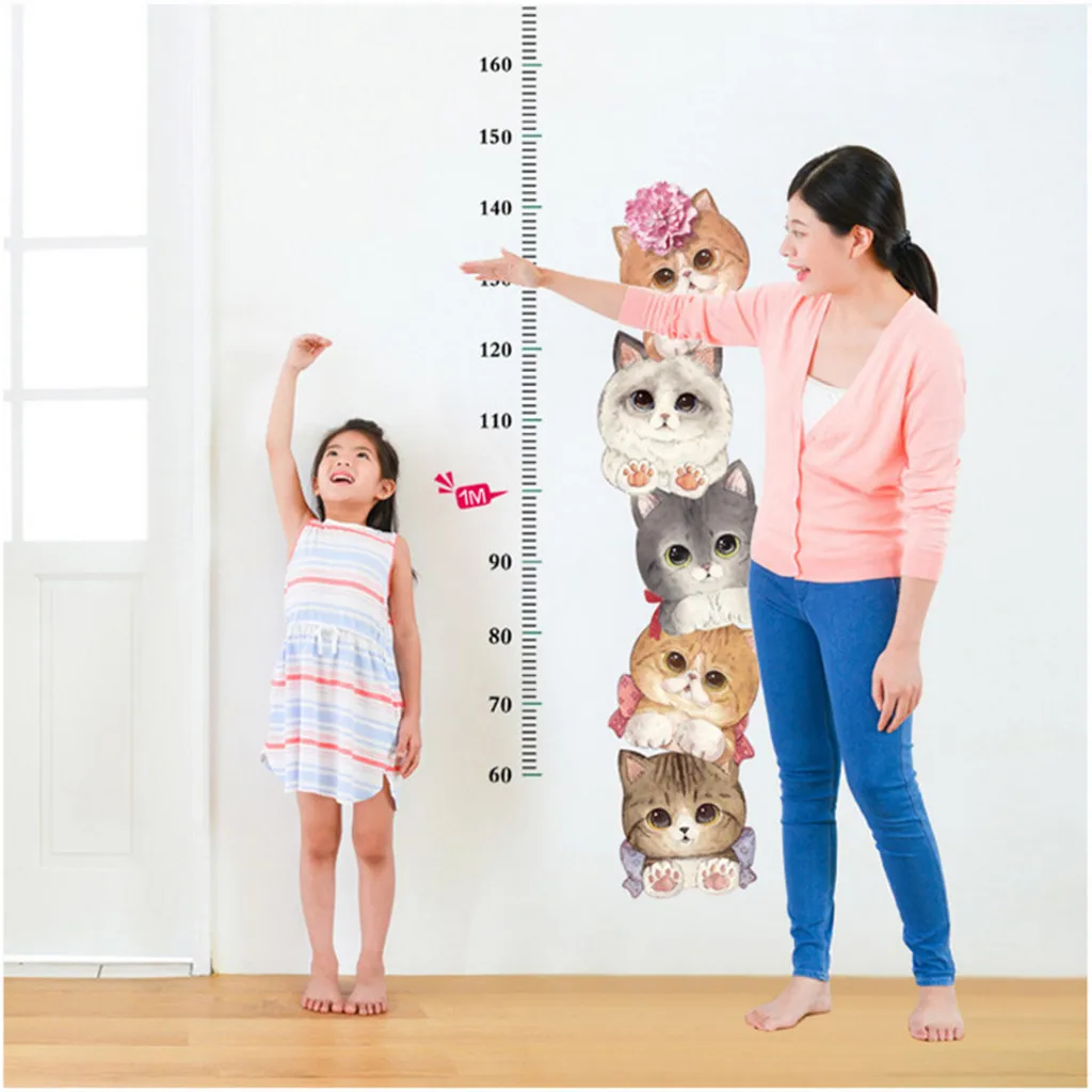 Мультяшные животные кошка котенок кактус высота мерная Настенная Наклейка для