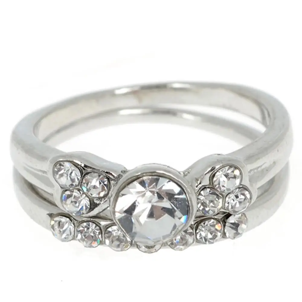 

Classic 2 Piece Set Combination Women's Mosaic Rhinestone Wedding Ring Charm Finger Rings Decor Jewelry