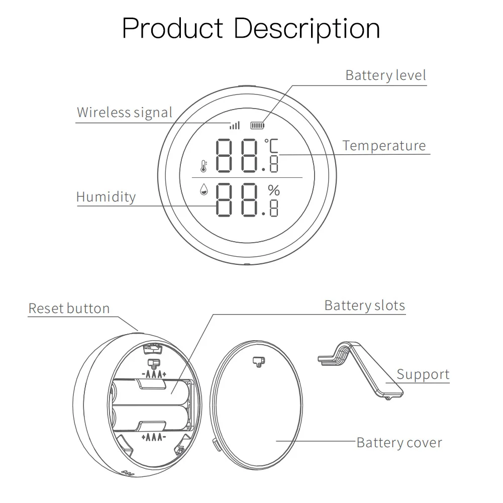 

Tuya Smart Home Temperature Humidity Sensor APP Remote Control LCD Display Wireless Detector Works With Google Assistant