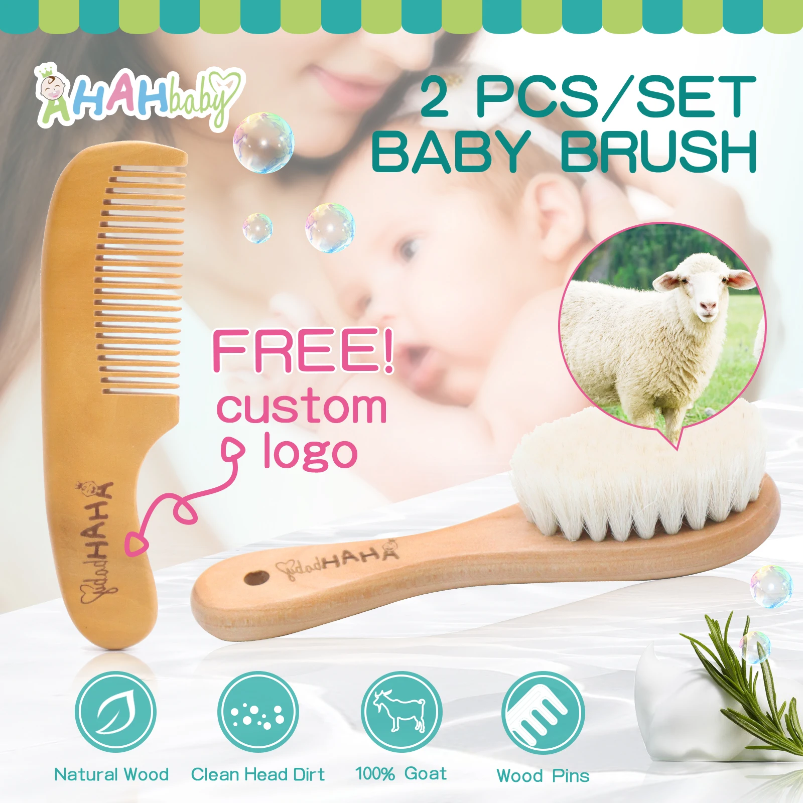 

Baby Hair Brush And Comb Set for Newborn Massage Bath Shower Portable Comb For Hair Mini Baby Brush Wooden Hair Brushes for Kids