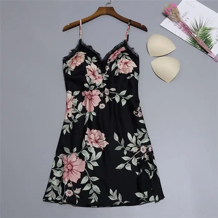Nightgown Black Сексуальное женское атласное Короткое Кимоно, халат, ночная рубашка, халат с цветочным принтом, мягкий халат, Свадебный халат для невесты, халат для подружки невесты - Цвет: Nightgown Black
