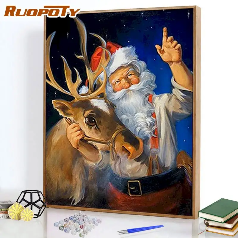 

RUOPOTY Frameless 60x75cm Picture By Number Santa Claus minimalism style Living room home decor gift