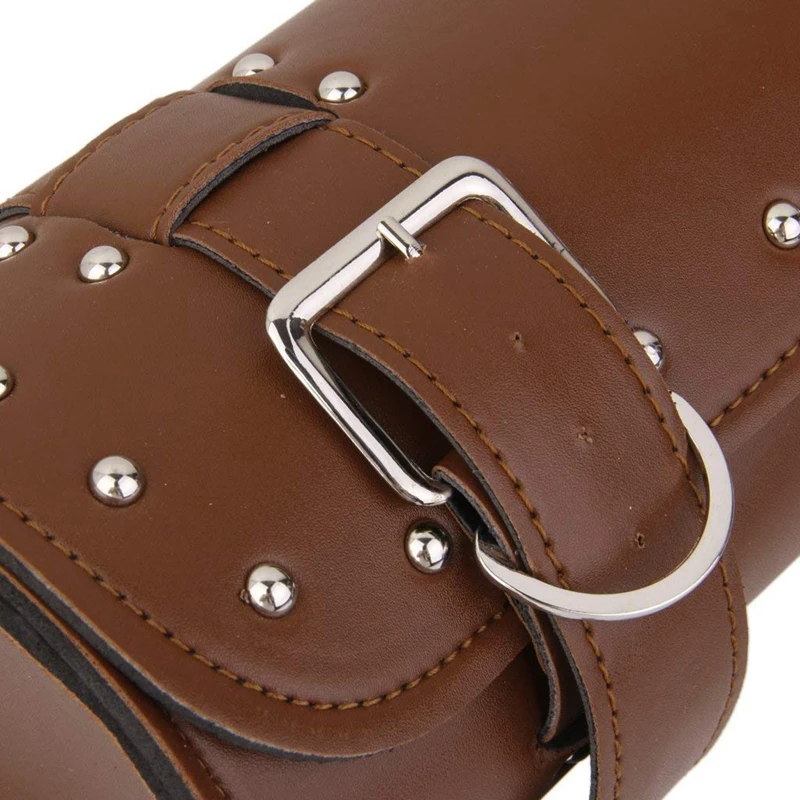 

Motorcycle Bag Pouch Saddle Bag PU Leather Luggage Tool Roll Bag Brown