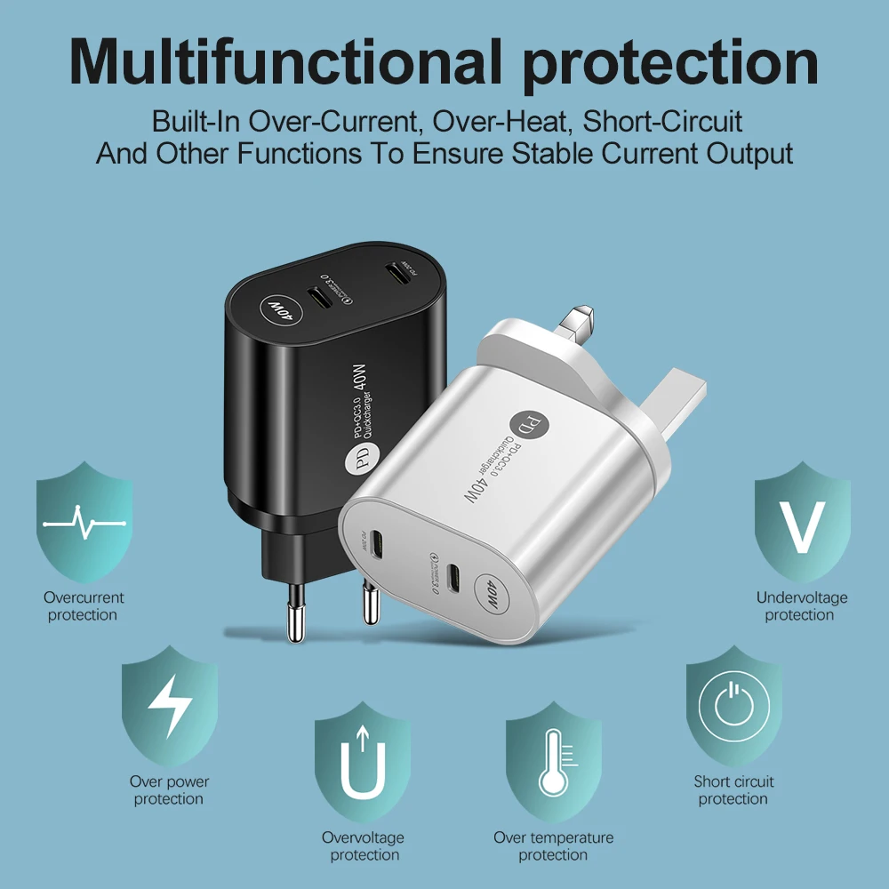 40w double pd usb c mini charger pd3 0 euusuk fast charger type c phone charger for iphone 13 12 pro max huawei xiaomi samsung free global shipping