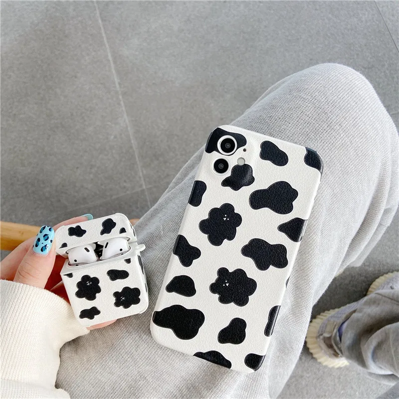 

Cute Cartoon Milk cow phone Case For iphone 12 Pro Max 11 Pro X XR XS 7 8Plus SE for Apple airpods 1 2 Pro silicone case cover