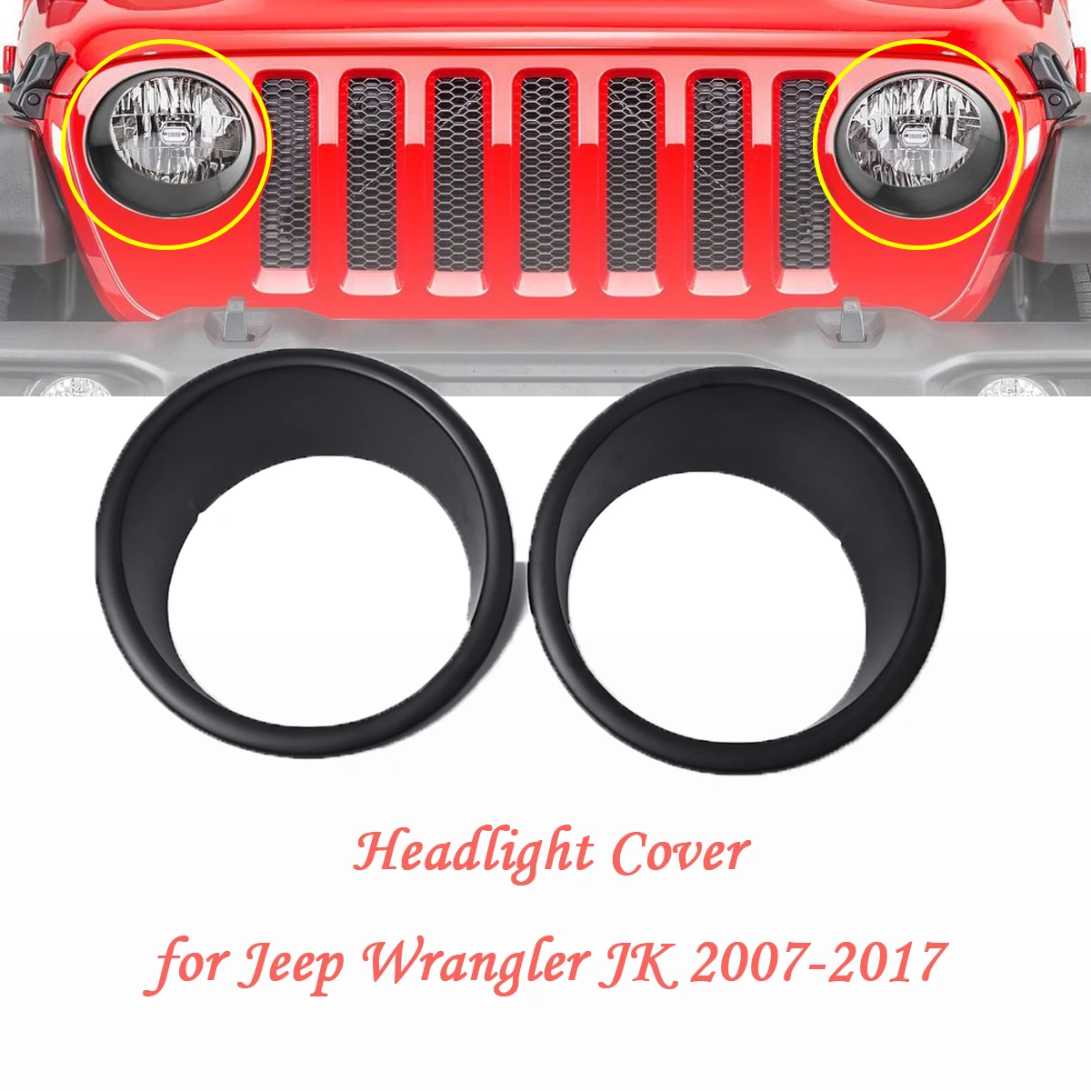 

Front Light Headlight Lamp Trim ring Covers Circle ABS for Jeep Wrangler JK with Tools