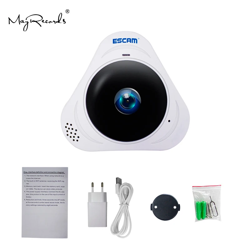 ESCAM Q8 HD 960P 360 МП панорамный монитор градусов рыбий глаз WIFI ИК Инфракрасная камера VR