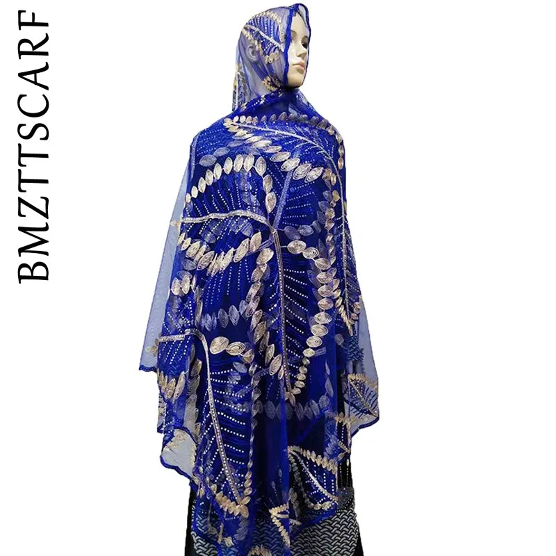 

Newest African Women Scarfs Leaf Design Big Embroidery Soft Net Scarf Breathe Material Summer Scarfs BM01