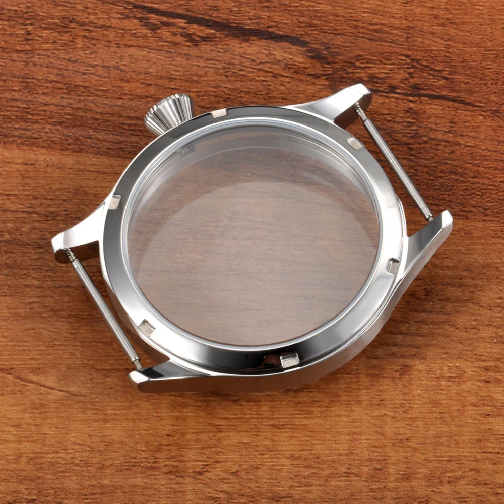 

44mm Mens Watches Case Watch Parts WristWatch Fit ETA UNITAS 6497/6498 Hand Winding Movement Stainless 316l Steel Silver Case