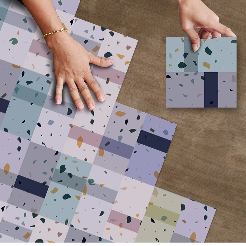 

10PCS Geometric Floor Stickers American Country DIY Anti-Slip Self-Adhesive Waterproof Wall Sticker for Hotel Bathroom Kitchen