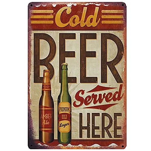 

Original Retro Design Cold Beer Here Tin Metal Signs Wall Art | Thick Tinplate Print Poster Wall Decoration for Beer Bar/Kitchen