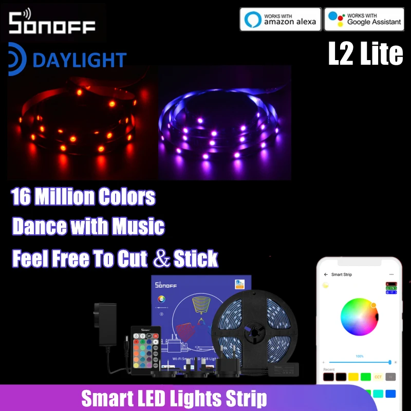 

SONOFF L2 5M EU/US/UK DIY WiFi Flexible RGB Strip Lights Wireless LED Light Strip eWeLink APP Control For Alexa Google Home