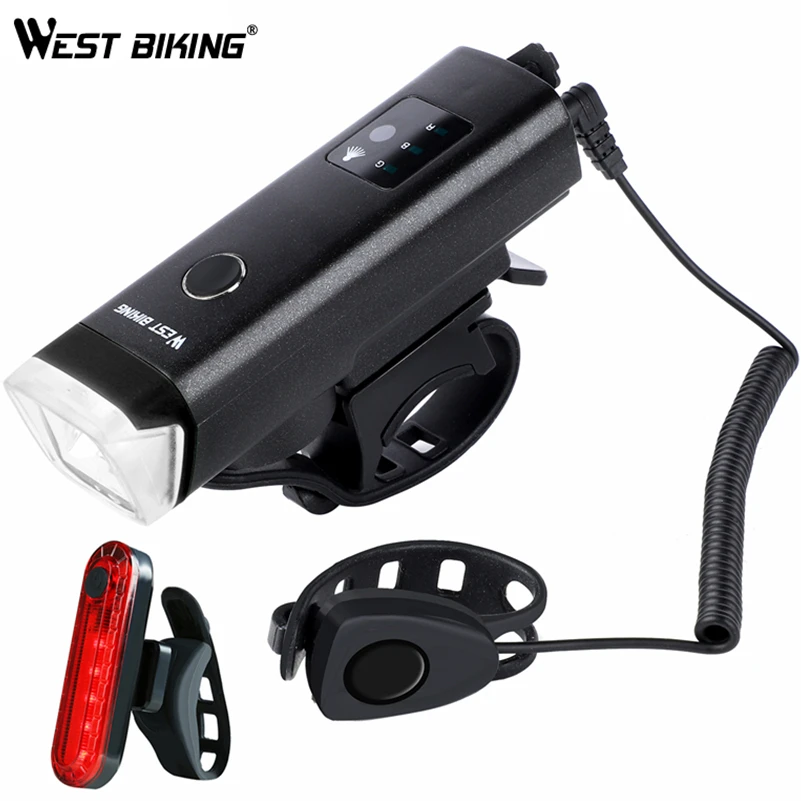WEST BIKING, передний велосипедный светильник, USB, перезаряжаемый, водонепроницаемый, светодиодный фонарь для велосипеда, велосипедный головной светильник, для скалолазания, безопасный, мигающий светильник, лампы