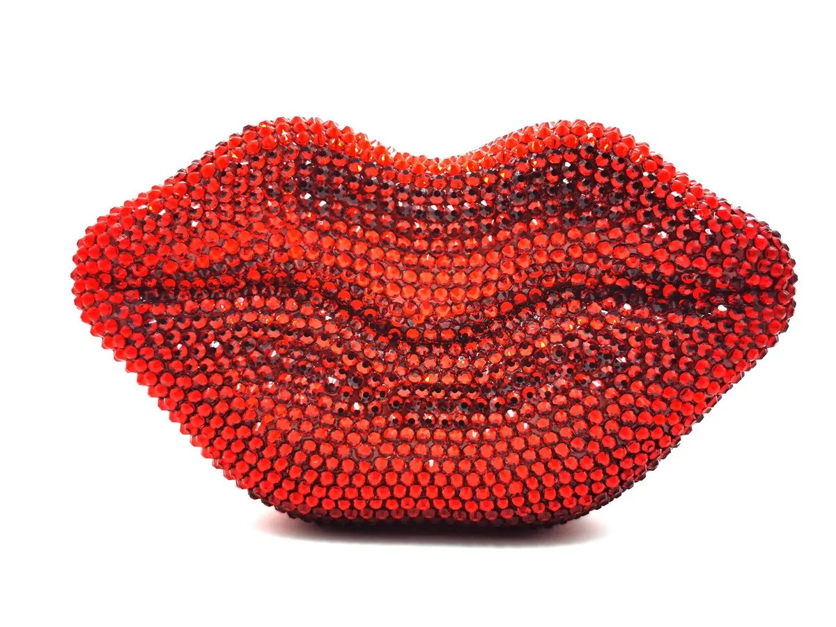 Роскошная вечерняя сумка для женщин Свадебный клатч с красными губами и стразами