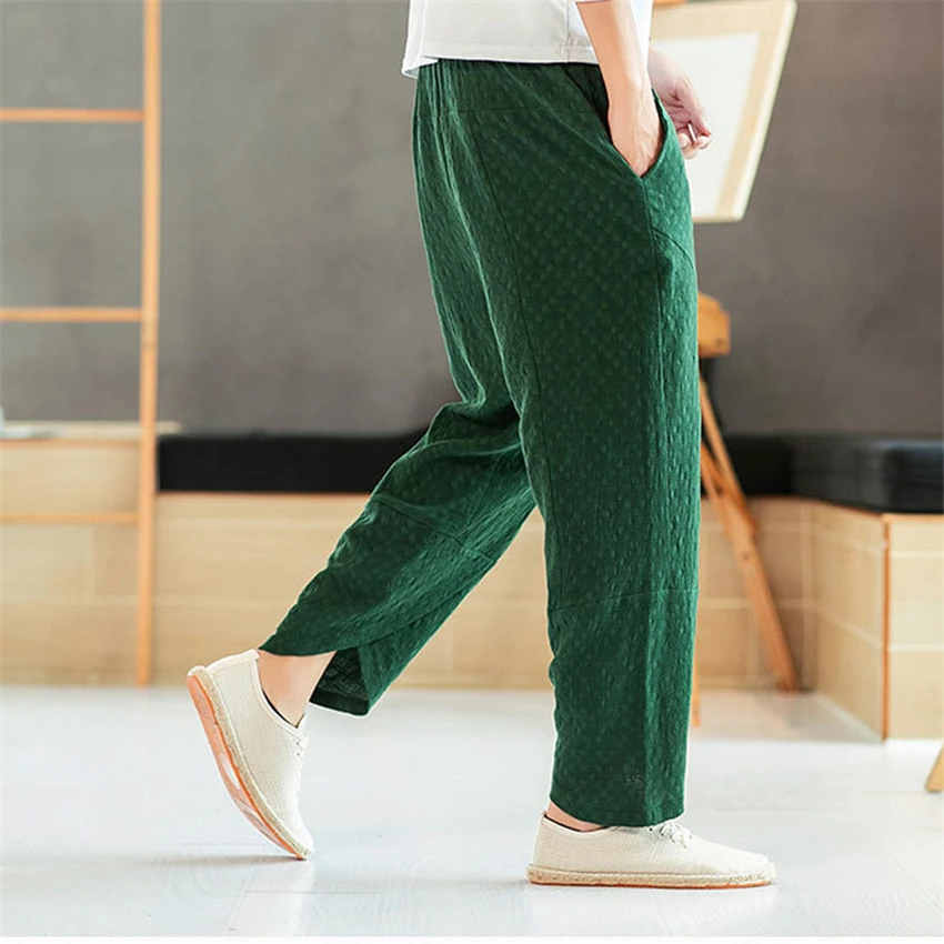 

Traditional Chinese Hanfu for Men Solid Color Chinoiserie Taichi Kung Fu Vintage Pants Plus Size Loose Bandage Casual Trousers