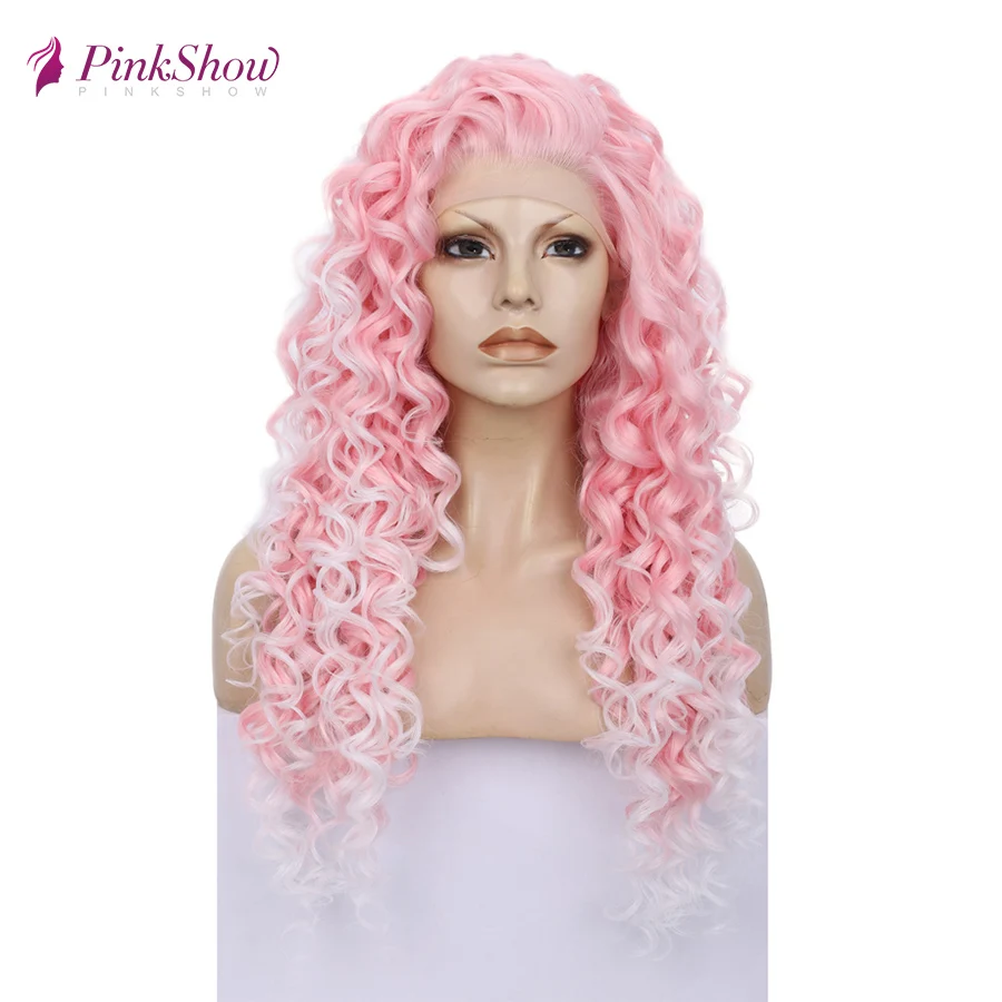 Розовый парик Pinkshow вьющиеся парики фронта шнурка для женщин синтетический