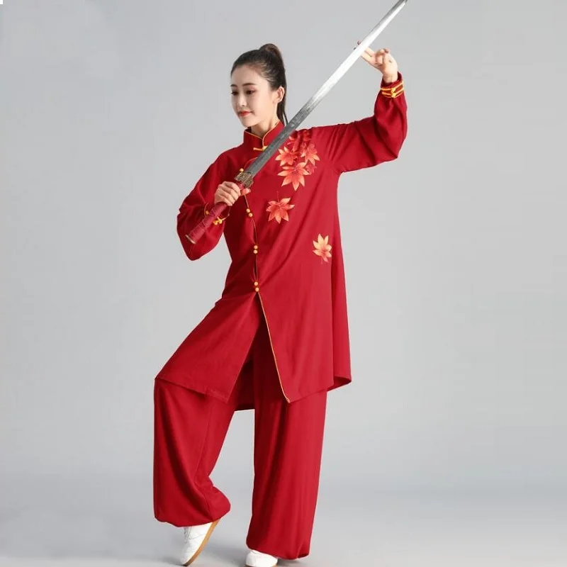 Red Tai Chi Clothing Martial Arts Suit Chinese Warrior Costume Swordsman Kung Fu Outfit Wing Chun Wushu Uniform FF2231 | Тематическая