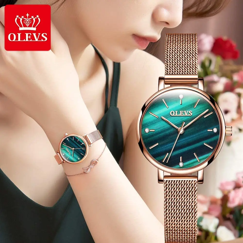 OLEVS Womens Watches Wristwatch Rose Gold Starry Sky Quartz Band Ultra Thin Fashion Casual Mesh Waterproof Gifts for Ladies6894