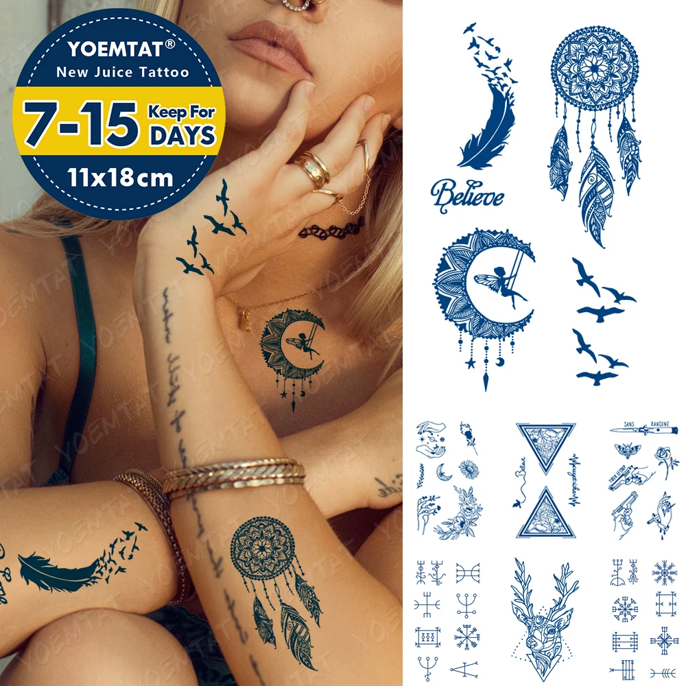 

Juice Lasting Waterproof Temporary Tattoo Sticker Mandala Flower Moon Elf Girl Flash Tattoos Women Totem Ink Body Art Fake Tatto