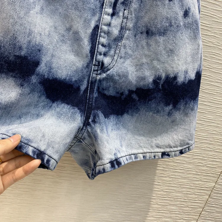 2020 New Spring&summer  Tie Dye  Zipper Fly  Softener  Loose  Overalls  Women Shorts
