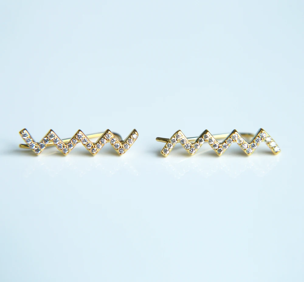 Женские серьги с волнистыми Фианитами серебро 925 пробы | Украшения и аксессуары