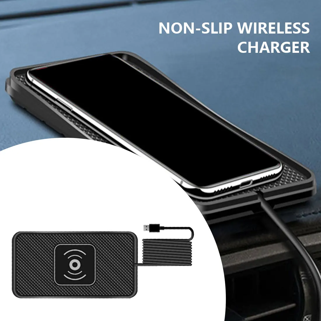 

2 IN 1 10W Non-slip Fast Charging Wireless Charger Silicone Mat for Phone Tablet Car Dashboard Holder Stand Qi Dock Station Pad