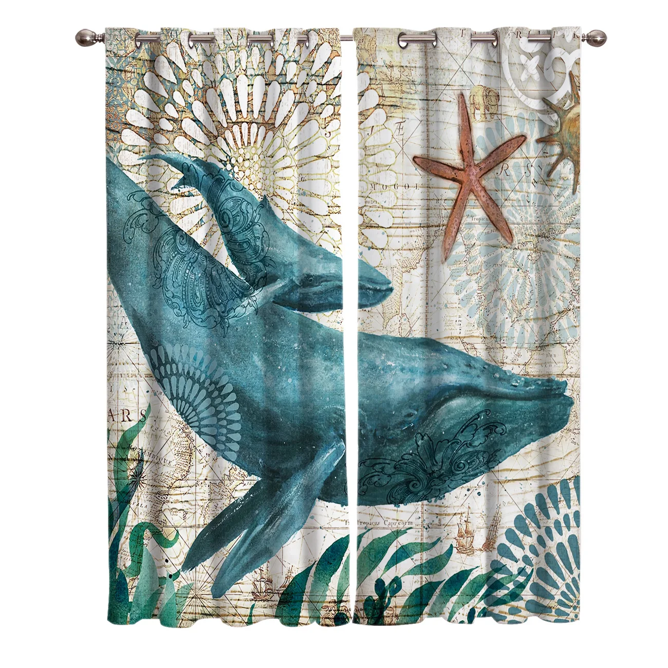 Морской стиль Кит морская жизнь занавески для комнаты большие оконные гостиной