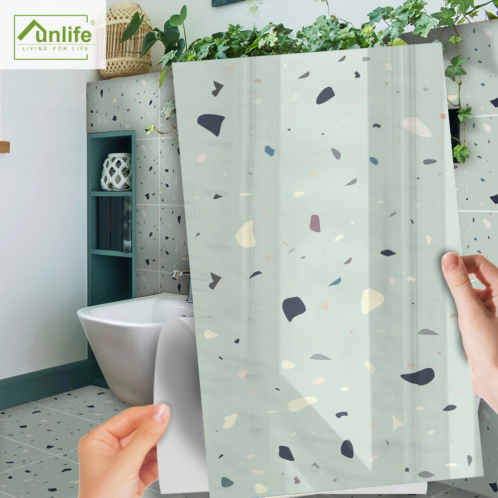 

Funlife[R] NOUVELLE MAISON SERIES[TM] 30x60cm Green Terrazzo Waterproof Backsplash Tile Sticker For Floor Kitchen Bathroom Decor
