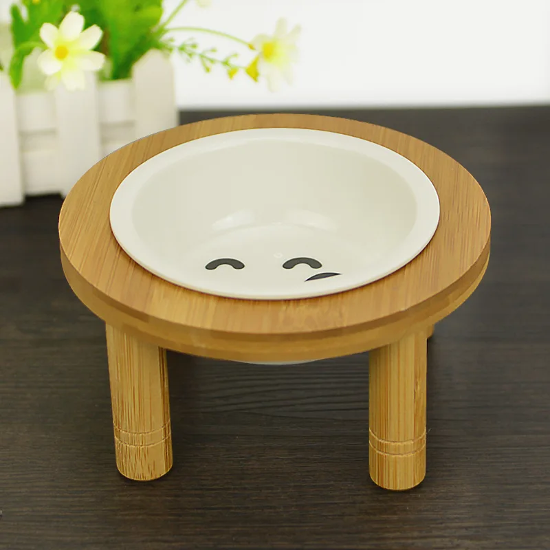 Diameter 18cm Миски для кошек и собак, керамические миски для кошек и собак, питьевая миска для воды еды, стоячие керамические миски, бамбуковые повышенные маленькие кормушки для домашних животных - Цвет: Diameter 18cm