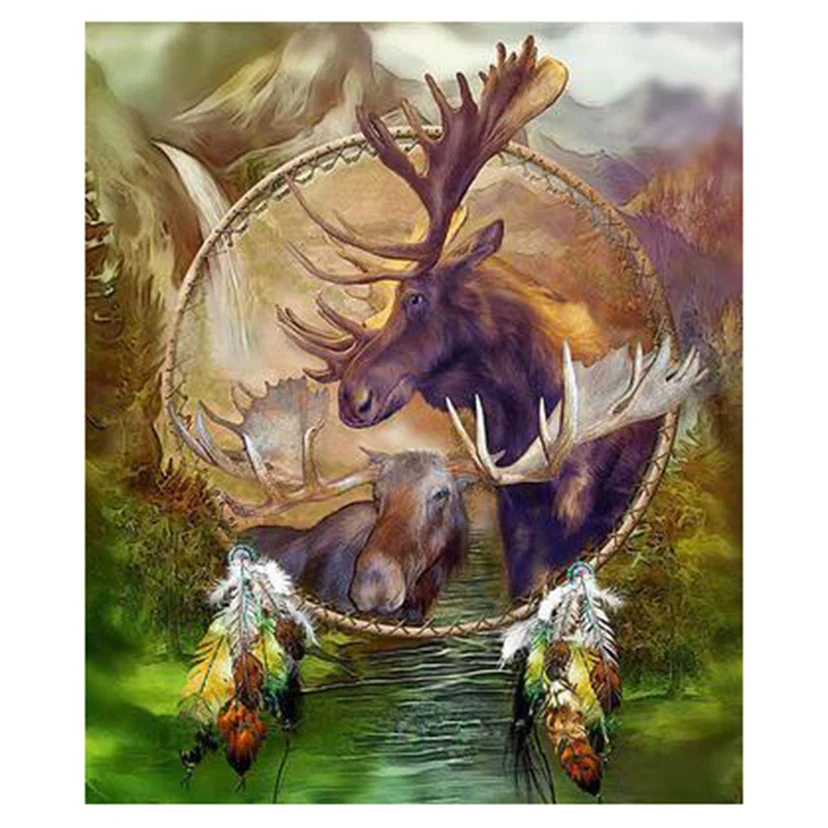 5D DIY Полный круг/квадрат Алмазная живопись Животное Лось Крестиком 3D Вышивка Ринестоун Мозаика Домашний декор Искусство Y548.