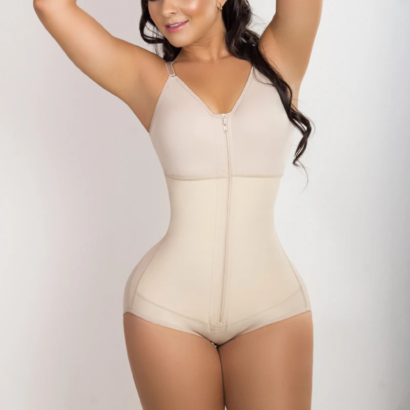 

High Compression Shapewear With Bra Post Surgery Postpartum Lift Buttocks Silicone Lace Corset Tummy Wrap Slimming Product Faja