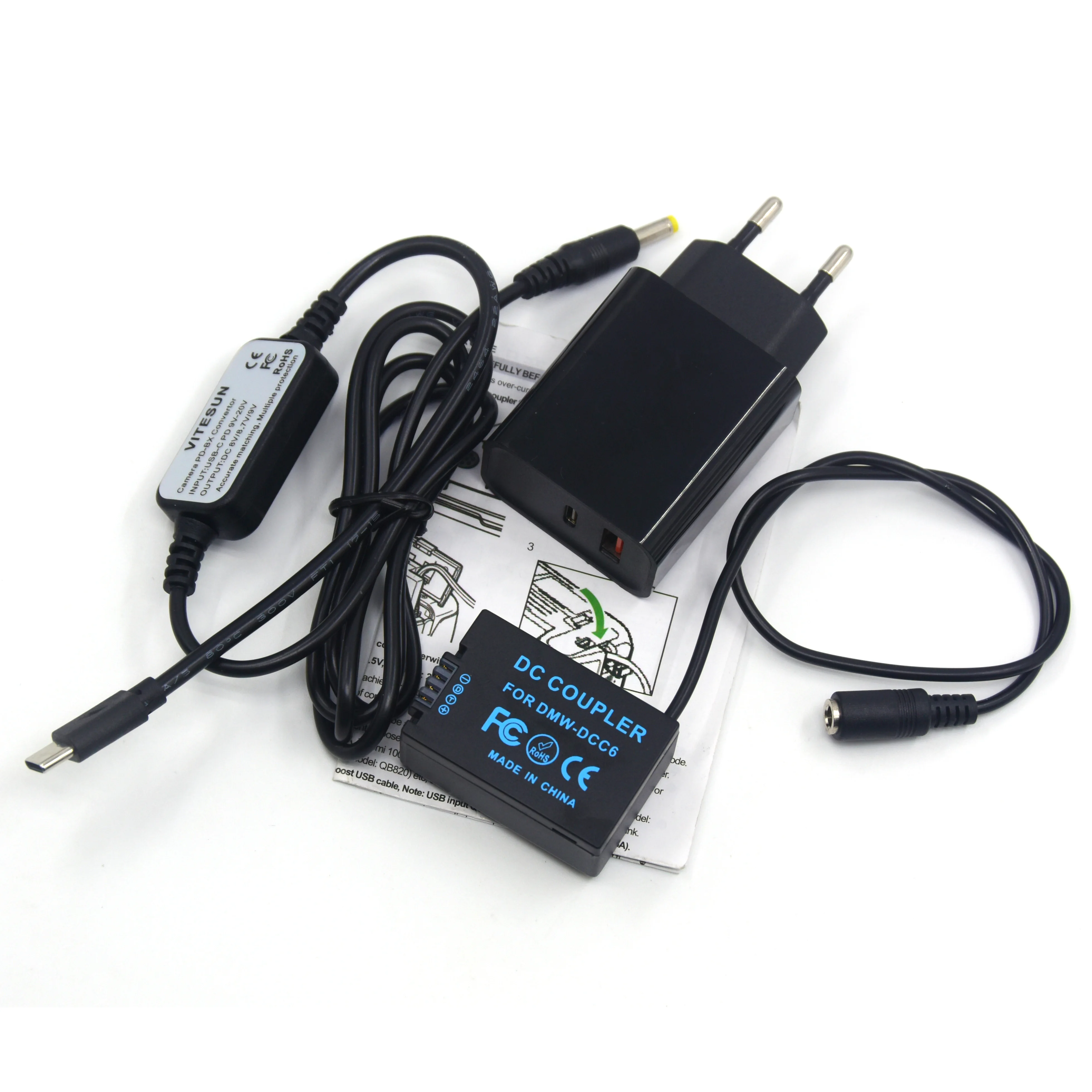 Внешний аккумулятор USB Type-C кабель AC8 + DMW-BMB9 BMB9E DCC6 DC муфта PD зарядное устройство для
