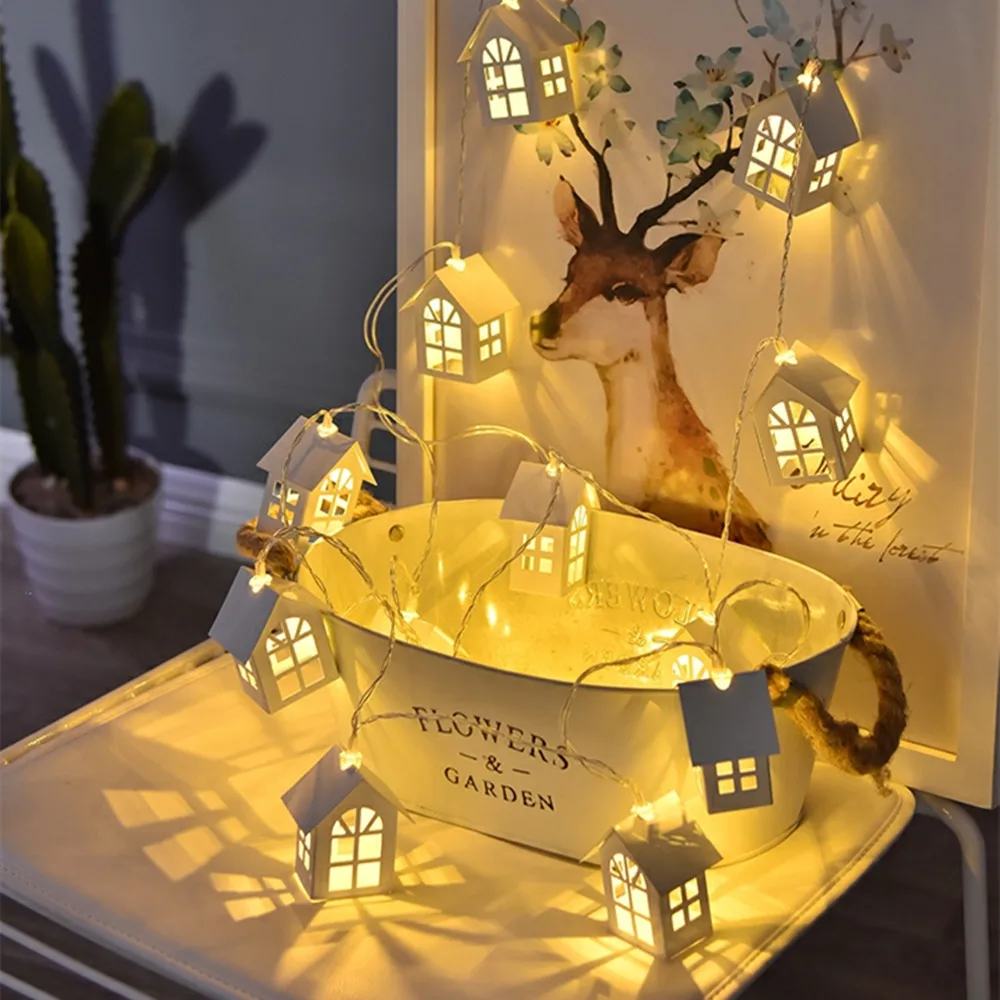 2M 10 LED Wood House Lamp Christmas Decor String Light Garland Holiday New Year Novelty Room Wedding Party DIY Decoration | Лампы и