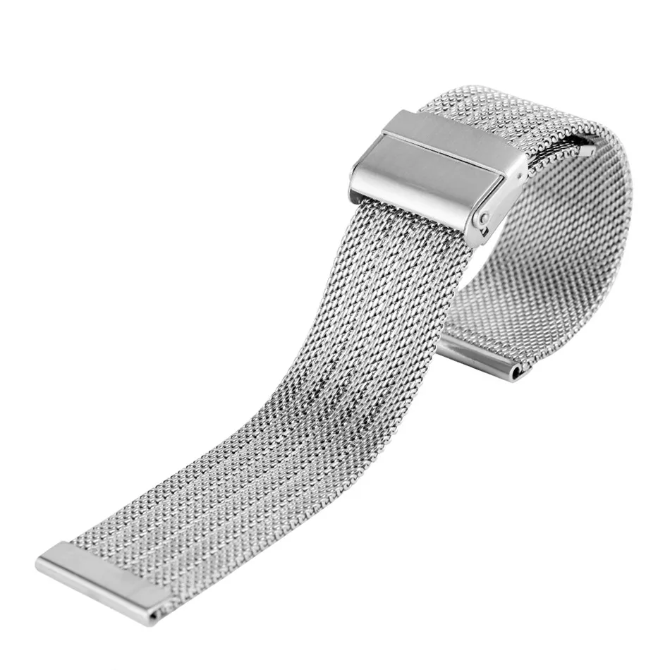 

18/20/22/24 mm Silver Mesh Stainless Steel Watch Band Replacements Adjustable Hook Buckle Watch Straps