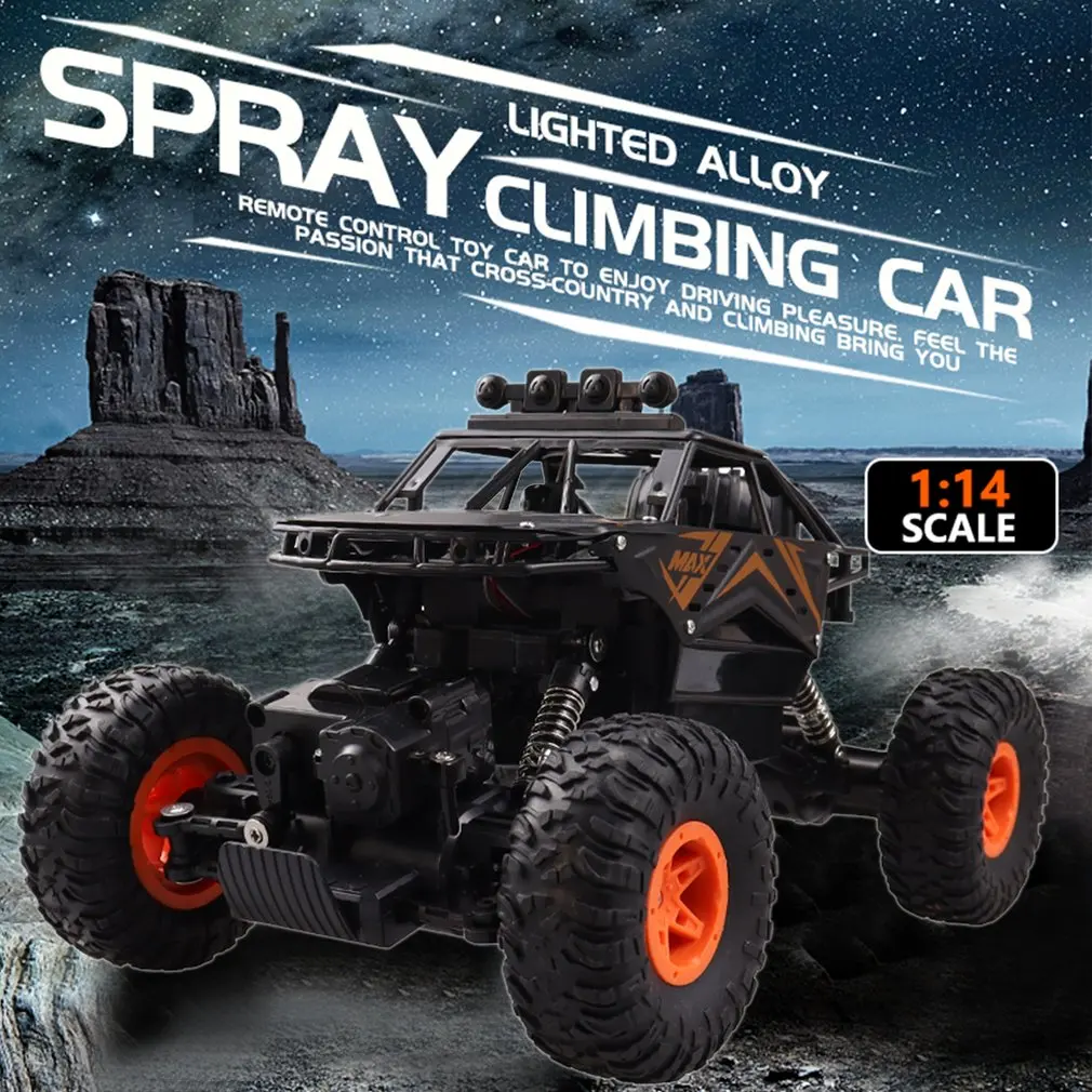

2.4G 4WD Remote Control Car 1:14 Large Alloy Climbing Car Toy Gift Lighting Spray Model Car 2.4GHz Hand-held Remote Control