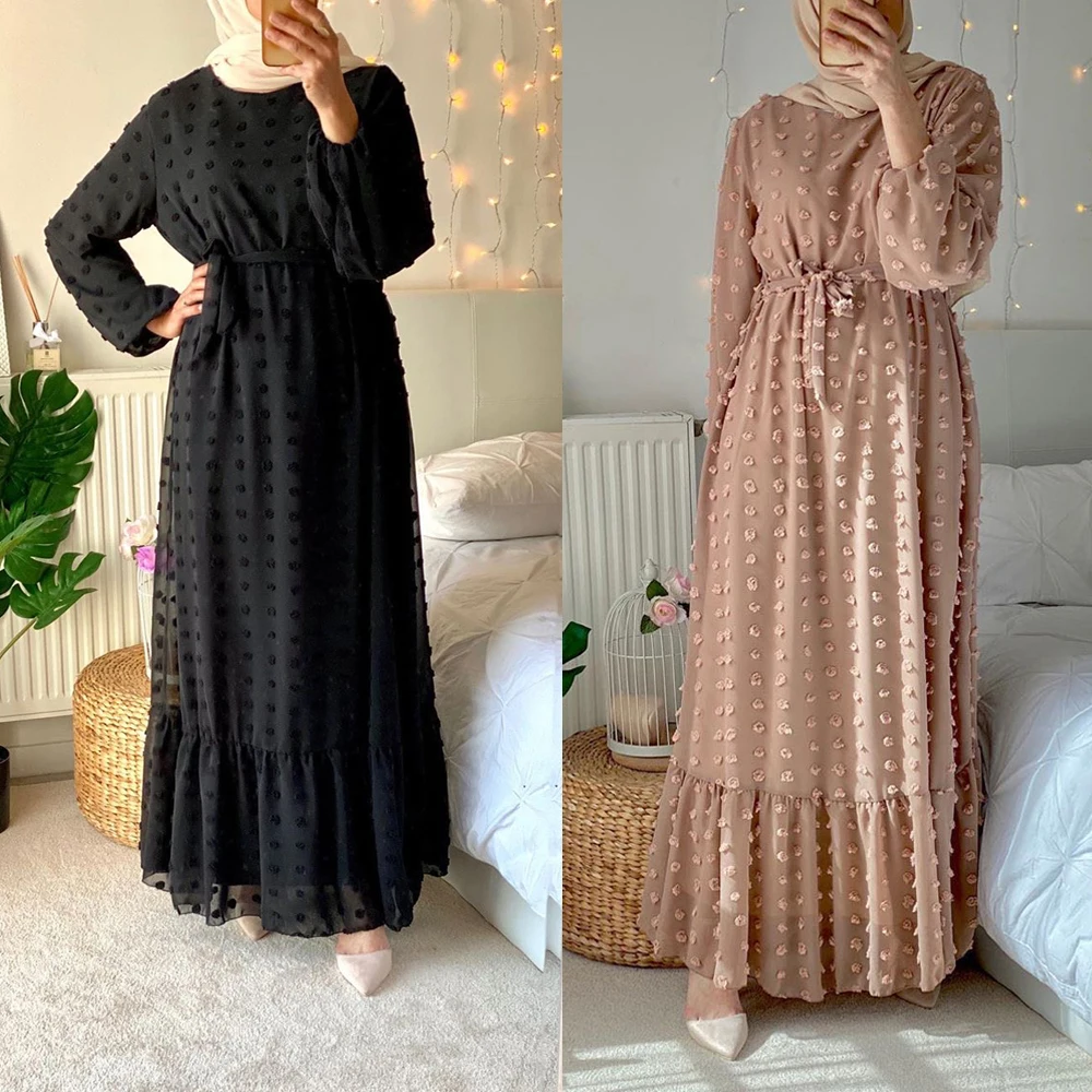 

Abaya Muslim Women Long Dress Flower Casual Long Sleeve Maxi Robe O-neck Islamic Ramadan Loose Middle East Gown Eid Turkish New