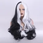 Аниме 65 см Круэлла де Виль черно-белые длинные вьющиеся волосы для Девиля термостойкие косплей костюм парики аксессуары