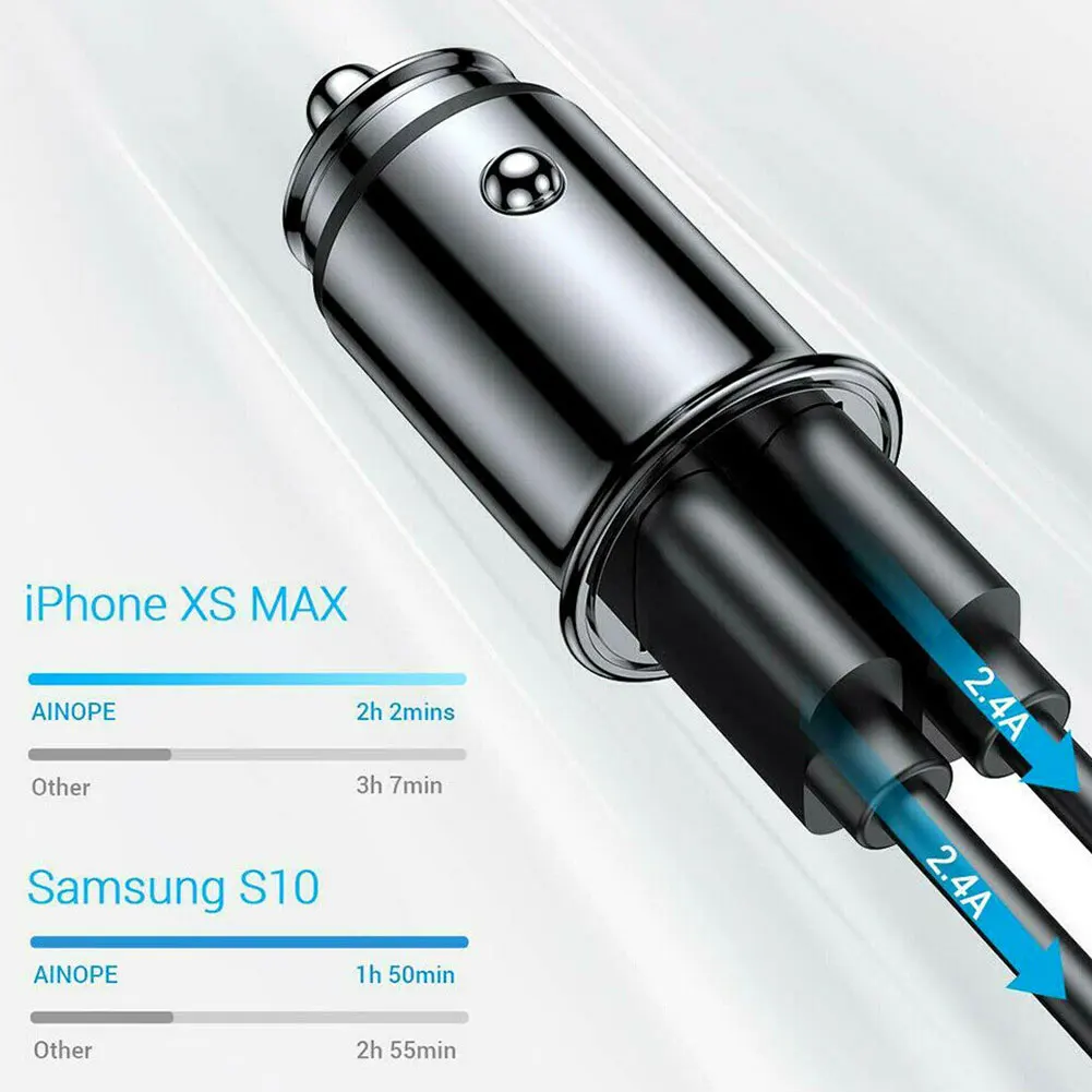 

New 5V Car Charger USB Car Adaptor With Dual Port Mini Cigarette Lighter Fast Charging Compatible With All IOS Android Devices
