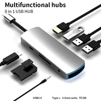k1kf multi ports type c usb hub eight in one with 3 usb interface hdmi compatible tf sd pd 3 5mm audio ports docking station