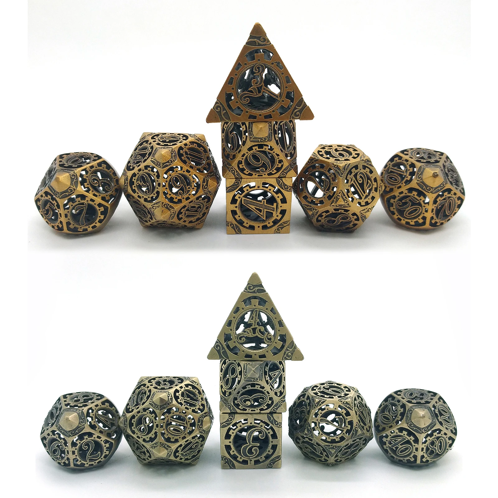 

7pcs/set of Multi-sided Hollow Dice Metal Copper Multi-sided TRPG Game Dice Set Board Game Hollow Dice