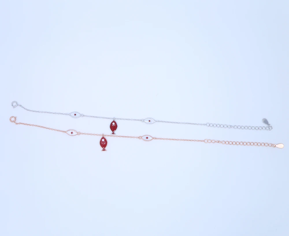 100% Стерлинговое Серебро 925 пробы тонкая эмаль рыба сглаза шарм серебро розовое