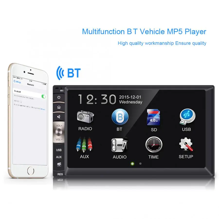 7 дюймов Универсальный 2 Din Bluetooth USB/TF FM Aux Вход автомобильная стереосистема радио MP5 плеер с зеркало заднего вида Камера автомобильный аудиоплеер