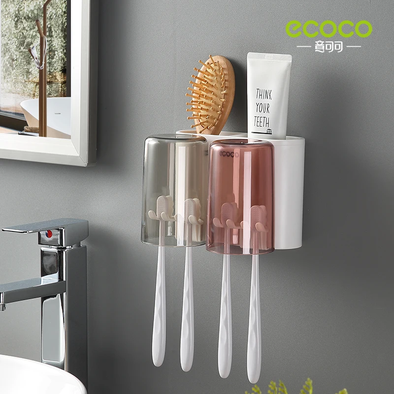 ecoco toothbrush holder wall mount stand bathroom accessories set for couple and family toothbrush holder rack free global shipping