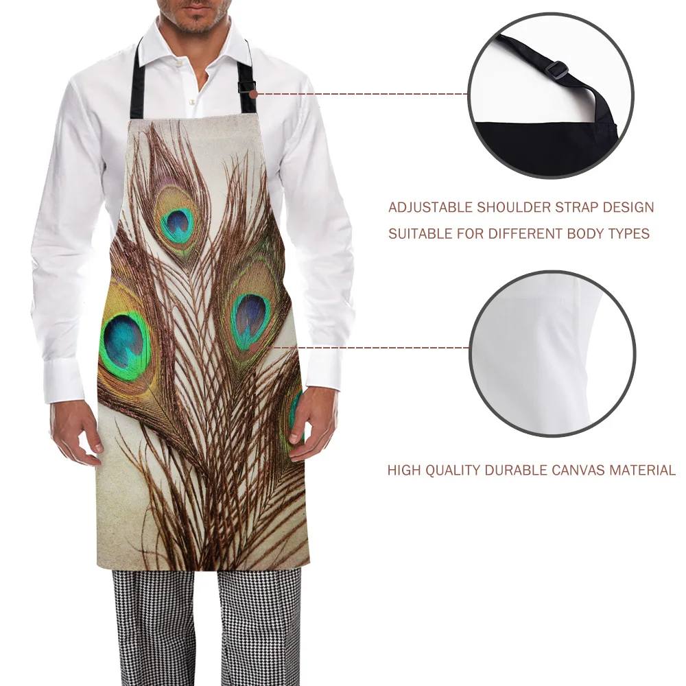 Фартук с павлиньими перьями регулируемый парусиновый индивидуальный дизайн для