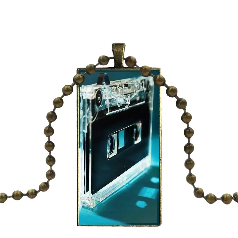 Бронзовое стекло кабошон с прямоугольной подвеской ожерелье-чокер для мужчин и