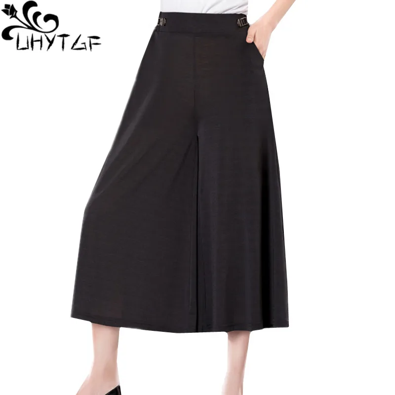 

UHYTGF Fashion Beach Summer Pants Women High Waist Elegant Wide Leg Pants Casual Big Size Trousers Female Loose Thin Pants 1604