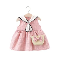 summer newborn princess dress for girls clothes set korean plaid sleeveless cotton toddler dressesbow bag