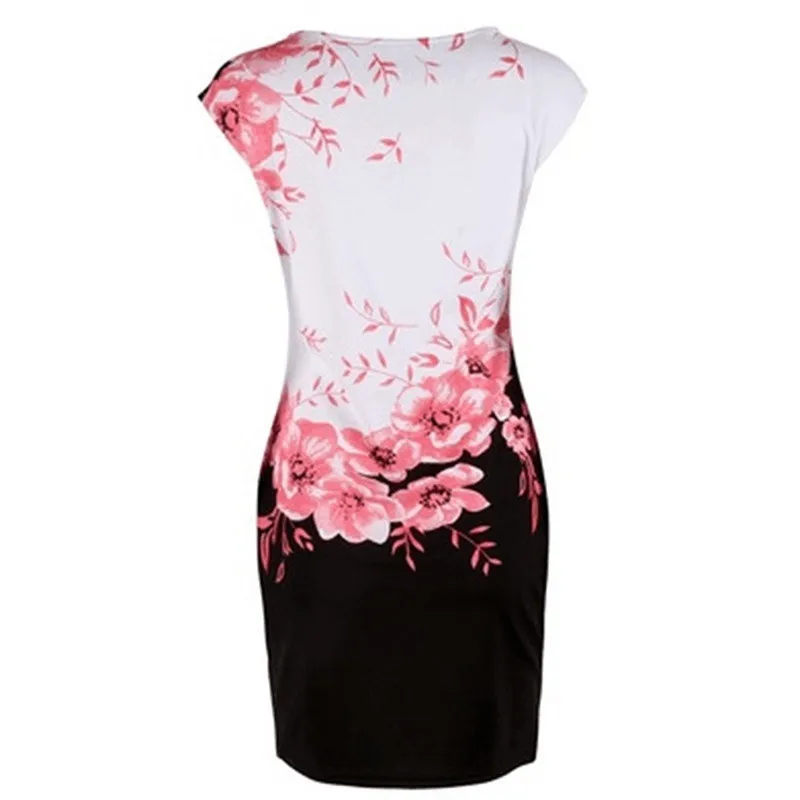 

Elegant Women Slim Hips Dress Patchwork Design Short Sleeve O-Neck Flower Print Lady Summer Party Streetwear Bodycon Dress