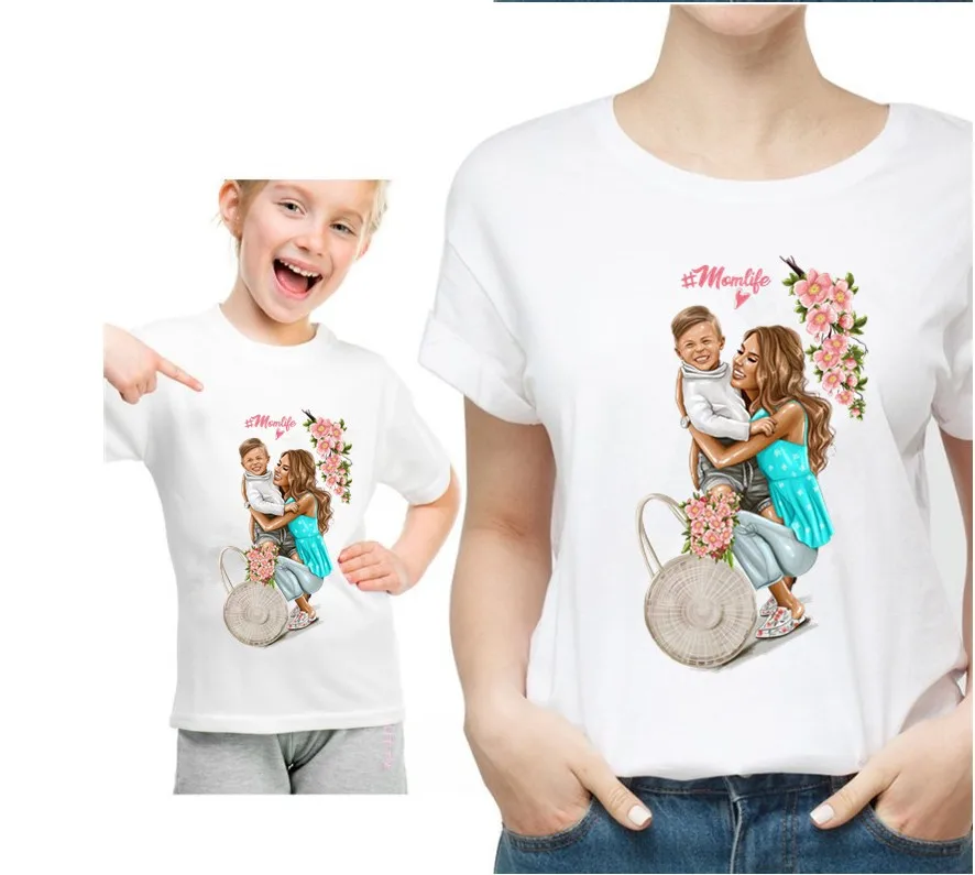 Новая семейная подходящая одежда Мультяшные футболки летняя модель для